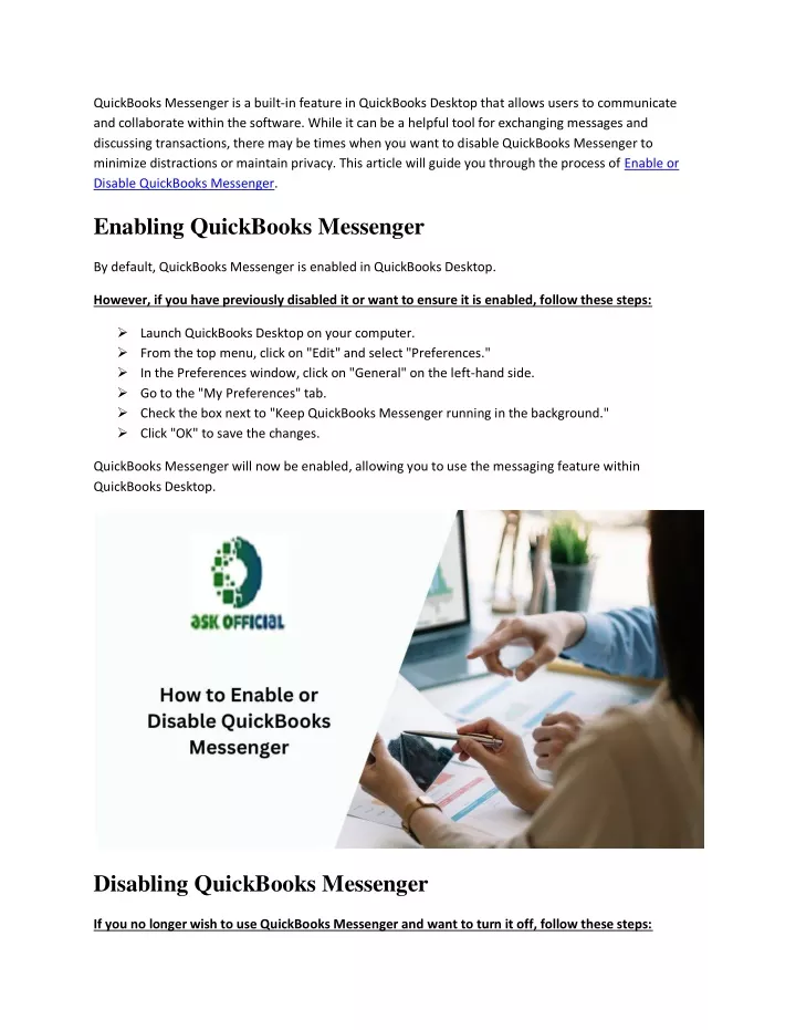 quickbooks messenger is a built in feature