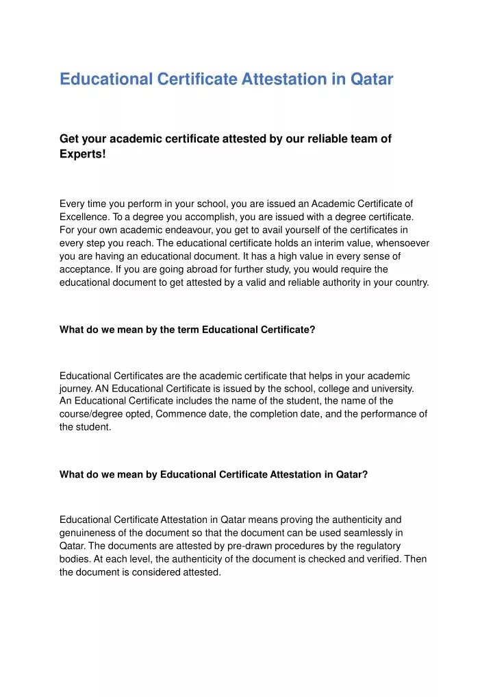 educational certificate attestation in qatar