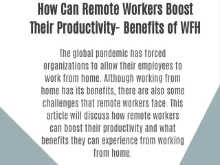 how can remote workers boost their productivity