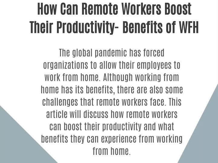 how can remote workers boost their productivity