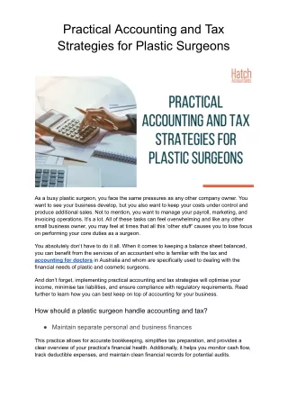 Practical Accounting and Tax Strategies for Plastic Surgeons