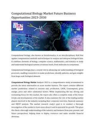 Computational Biology Market Future Business Opportunities 2023-2030