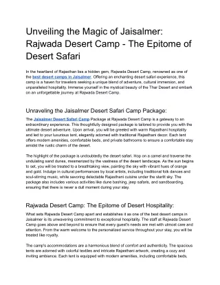 Unveiling the Magic of Jaisalmer_ Rajwada Desert Camp - The Epitome of Desert Safari