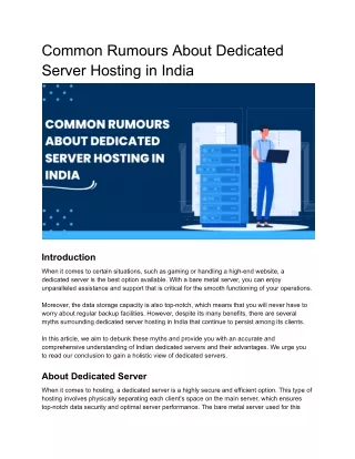 Common Rumours About  Dedicated Server Hosting in India
