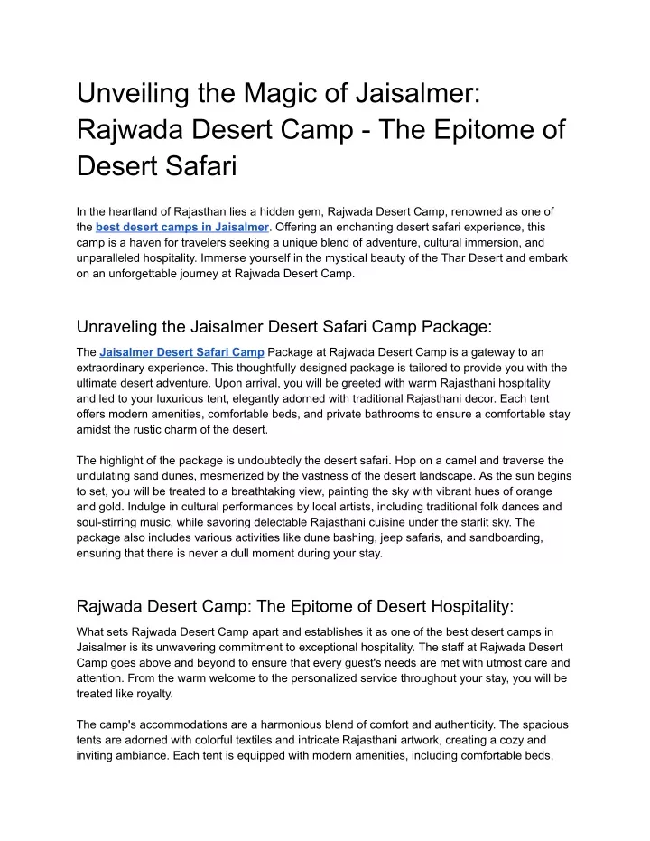 unveiling the magic of jaisalmer rajwada desert