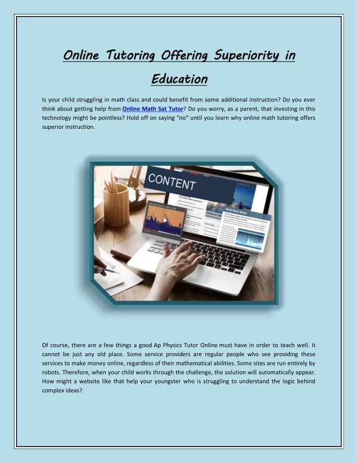 online tutoring offering superiority in education