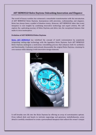 AET REMOULD Rolex Daytona Unleashing Innovation and Elegance