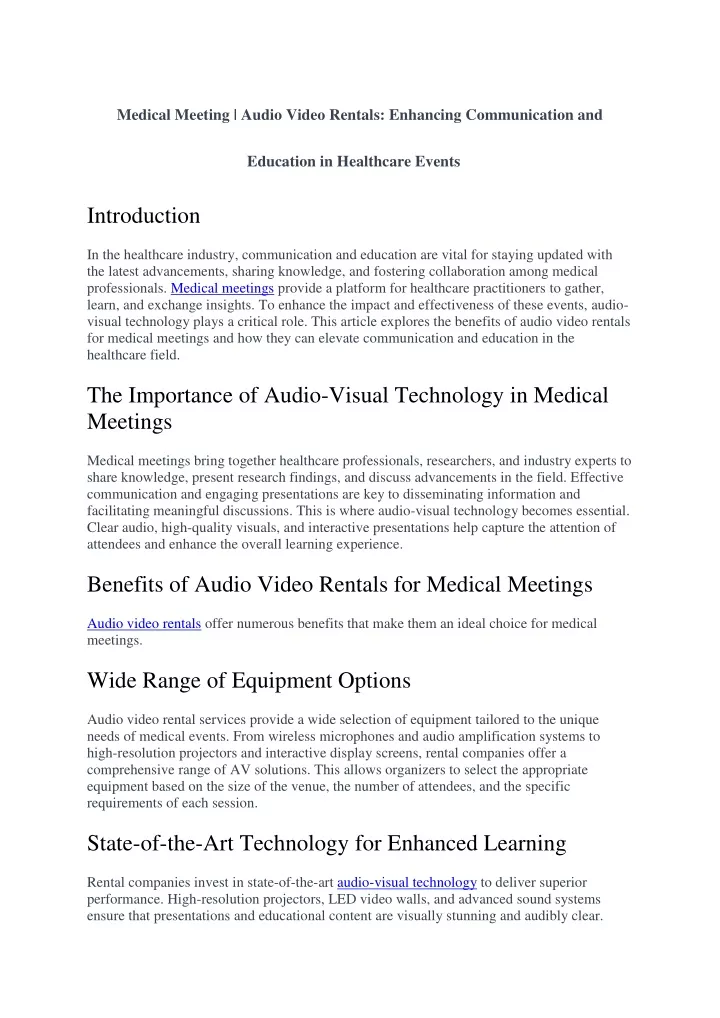 medical meeting audio video rentals enhancing