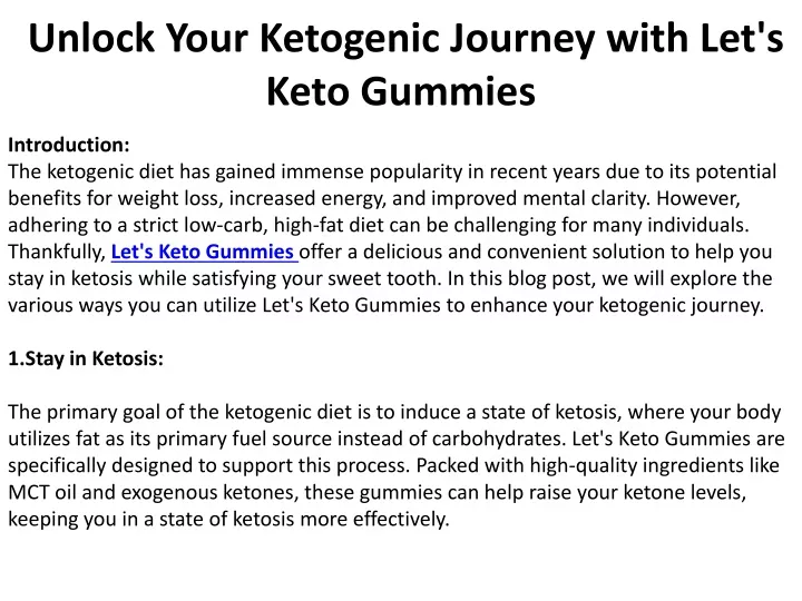 unlock your ketogenic journey with let s keto gummies