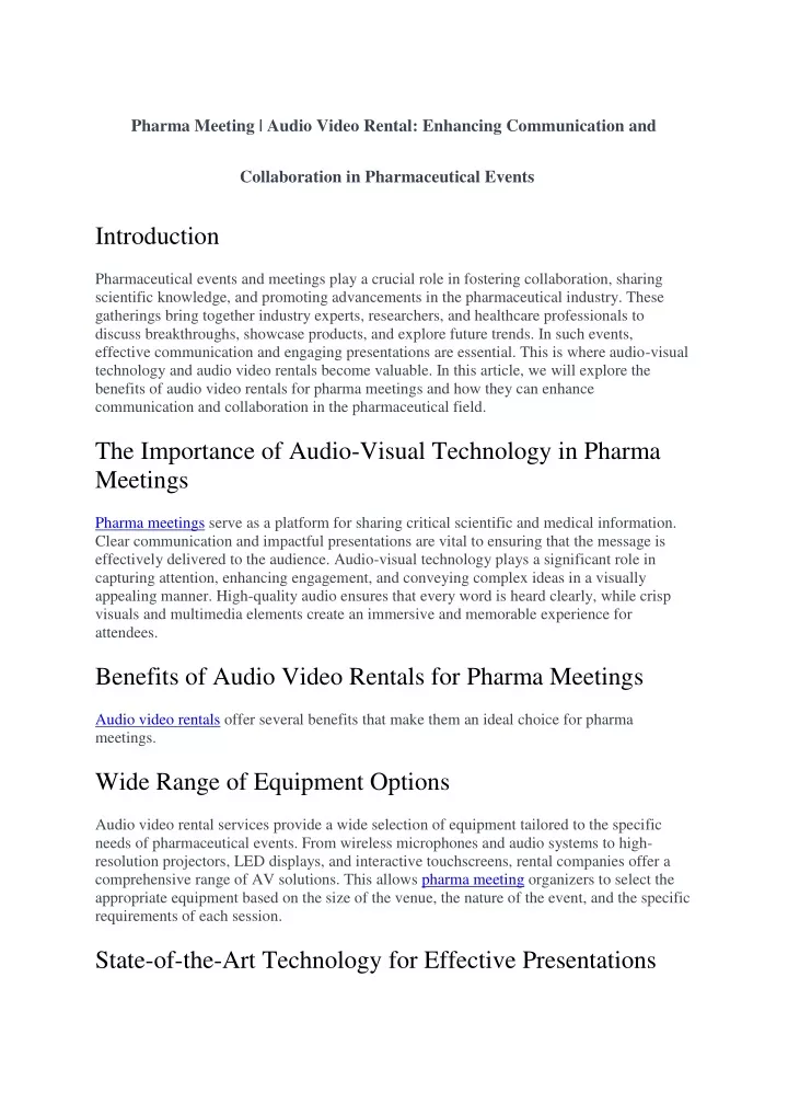 pharma meeting audio video rental enhancing
