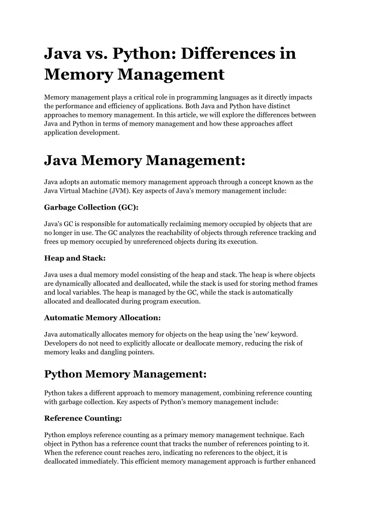 java vs python differences in memory management