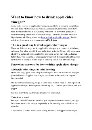 Want to know how to drink apple cider vinegar