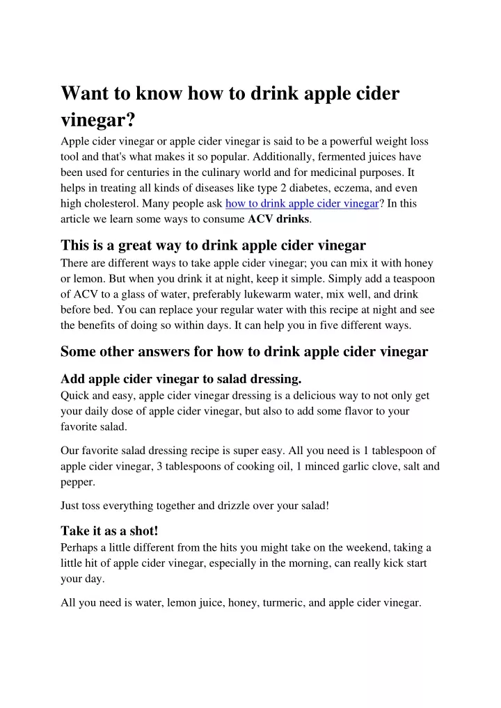 want to know how to drink apple cider vinegar