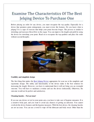 Examine The Characteristics Of The Best Jelqing Device To Purchase One