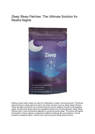 Zleep Sleep Patches The Ultimate Solution for Restful Nights