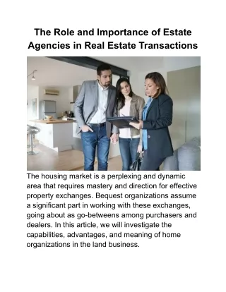The Role and Importance of Estate Agencies in Real Estate Transactions