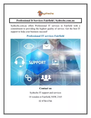 Professional It Services Fairfield  Sydtechs.com.au