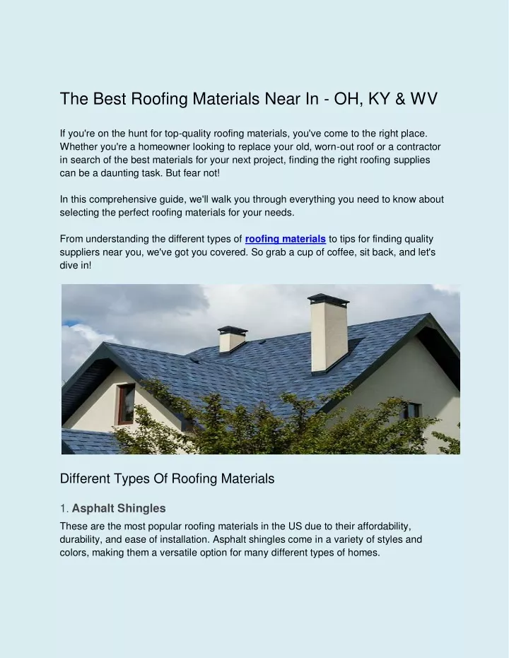 the best roofing materials near in oh ky wv