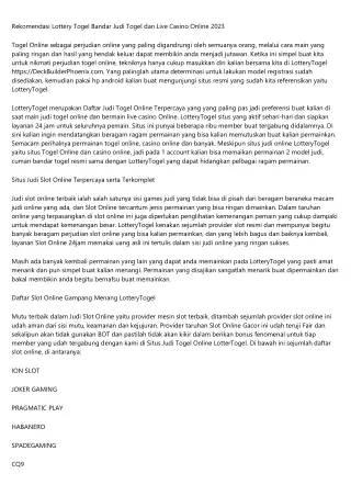 rekomendasi lottery togel bandar judi togel