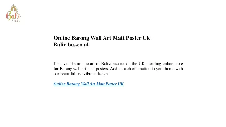 online barong wall art matt poster uk balivibes