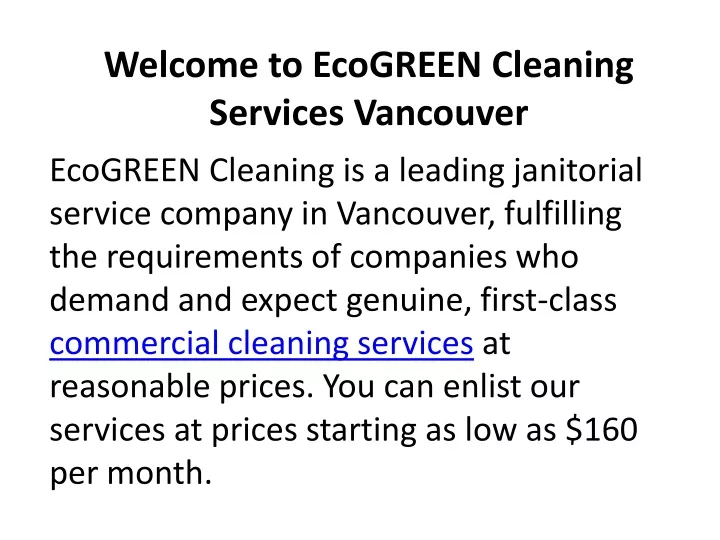 welcome to ecogreen cleaning services vancouver