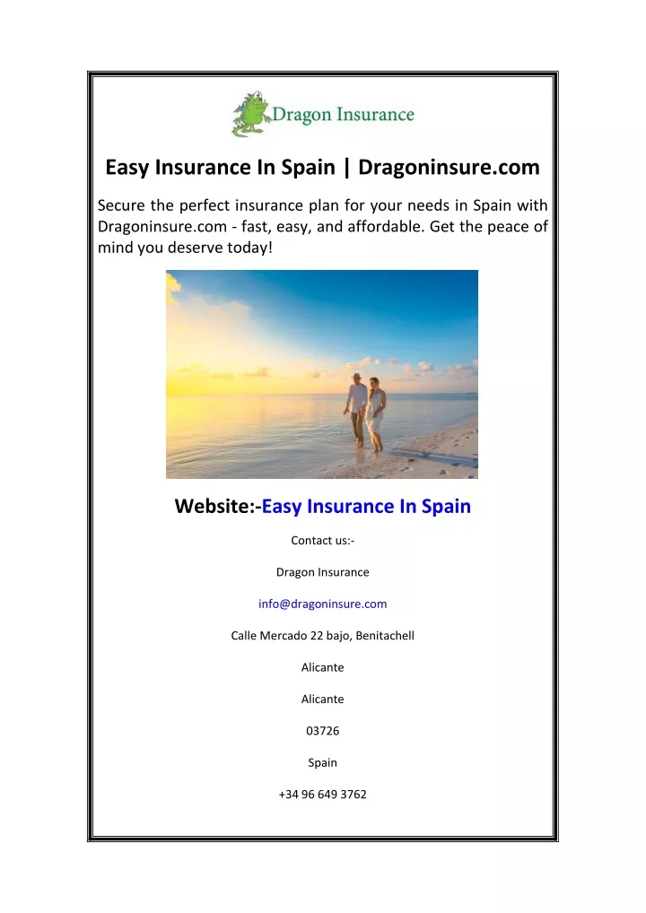 easy insurance in spain dragoninsure com