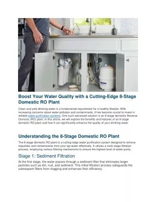 Boost Your Water Quality with a Cutting-Edge 8-Stage Domestic RO Plant