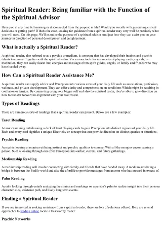 Spiritual Reader: Understanding the Role of a Spiritual Advisor