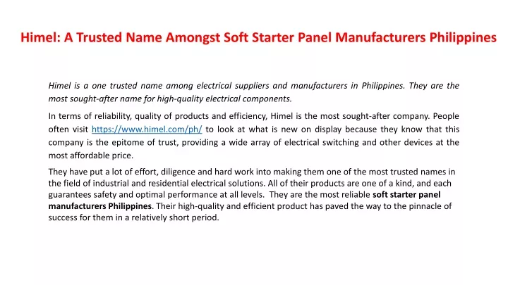 himel a trusted name amongst soft starter panel