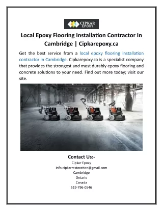 Local Epoxy Flooring Installation Contractor In Cambridge Cipkarepoxy.ca