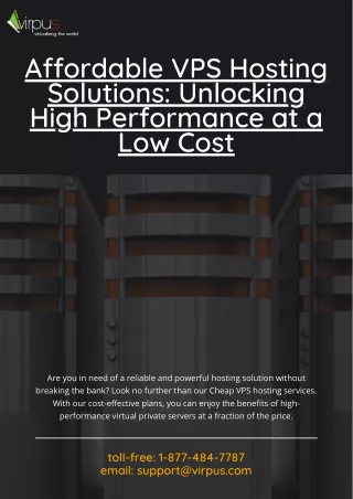 Affordable VPS Hosting Solutions Unlocking High Performance at a Low Cost