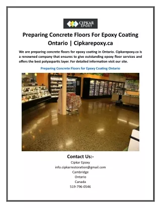 Preparing Concrete Floors For Epoxy Coating Ontario  Cipkarepoxy.ca