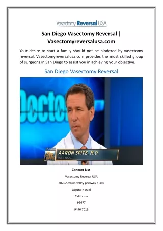 San Diego Vasectomy Reversal | Vasectomyreversalusa.com