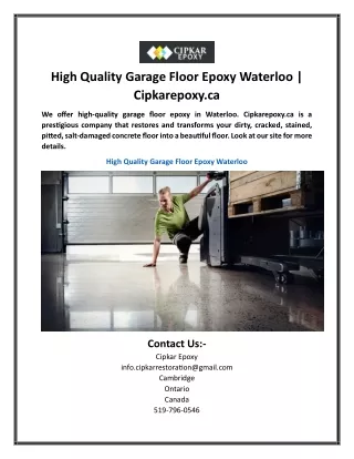 High Quality Garage Floor Epoxy Waterloo  Cipkarepoxy.ca.........