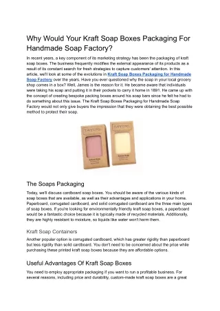 Why Would Your Kraft Soap Boxes Packaging For Handmade Soap Factory_
