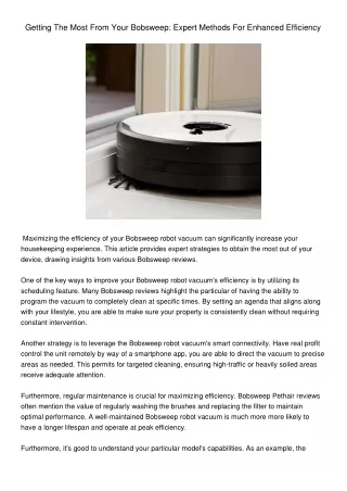 getting the most from your bobsweep expert