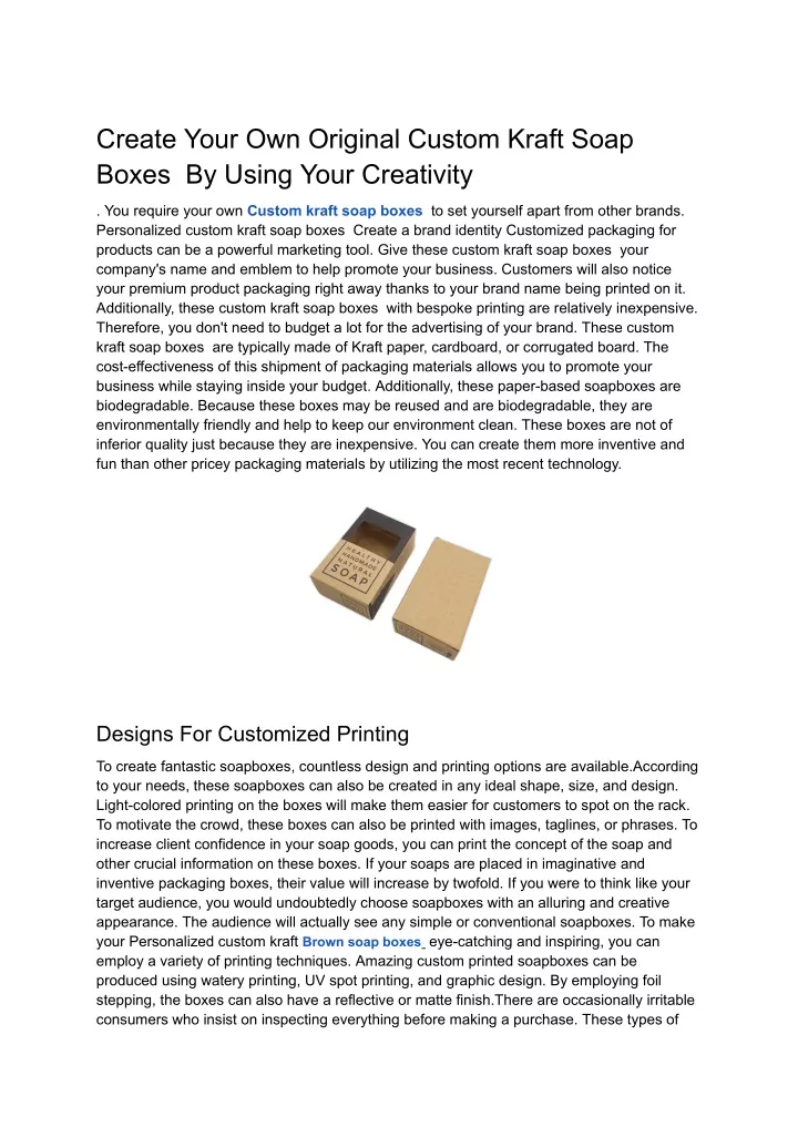 create your own original custom kraft soap boxes