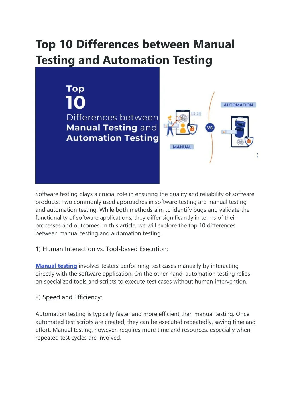 PPT - Top 10 Differences between Manual Testing and Automation Testing ...
