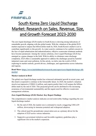 South Korea Zero Liquid Discharge Market Research on Sales, Revenue, Size, and Growth Forecast 2023-2030