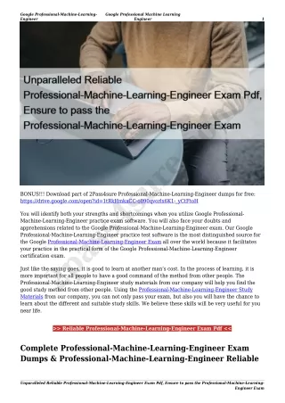 Unparalleled Reliable Professional-Machine-Learning-Engineer Exam Pdf, Ensure to pass the Professional-Machine-Learning-