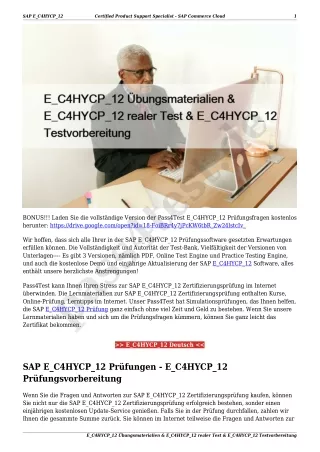 E_C4HYCP_12 Übungsmaterialien & E_C4HYCP_12 realer Test & E_C4HYCP_12 Testvorbereitung