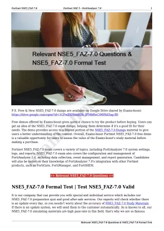 Relevant NSE5_FAZ-7.0 Questions & NSE5_FAZ-7.0 Formal Test