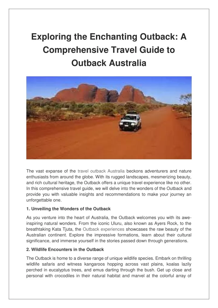 exploring the enchanting outback a comprehensive