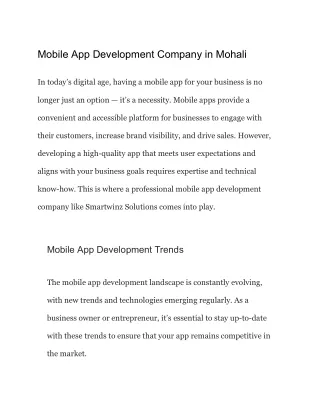 Mobile App Development Company in Mohali