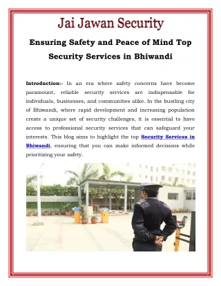 Ensuring Safety and Peace of Mind Top Security Services in Bhiwandi