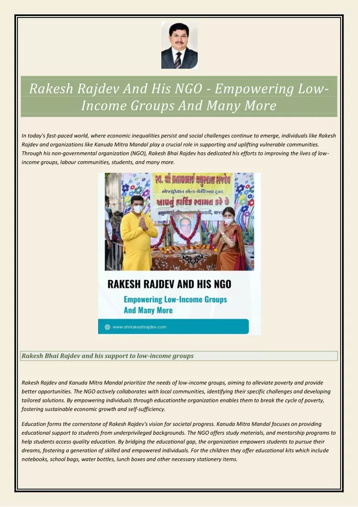 rakesh rajdev and his ngo empowering low income