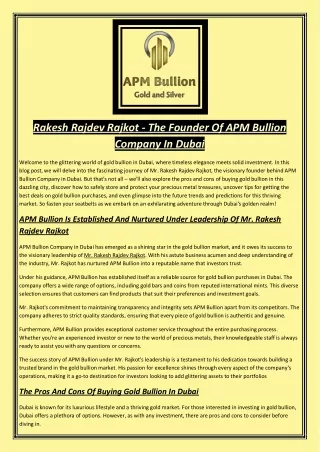 Rakesh Rajdev Rajkot The Founder Of APM Bullion Company In Dubai