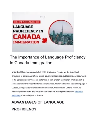 The Role of Language Proficiency in the Context of Canadian Immigration