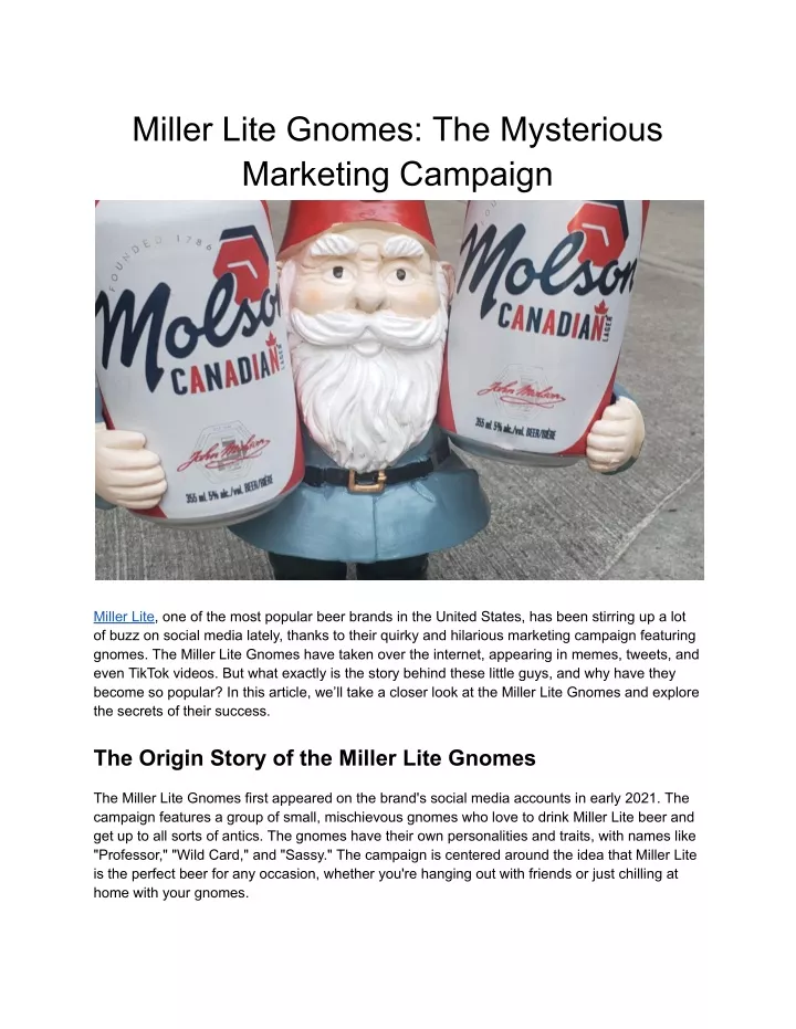 miller lite gnomes the mysterious marketing