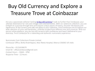Buy Old Currency and Explore a Treasure Trove at Coinbazzar